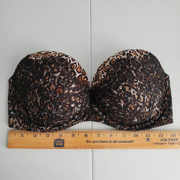 VS Victoria Secret Sexy Black Lace Cheetah Bombshell Strapless Push Up Bra 34DD - Picture 6 of 9